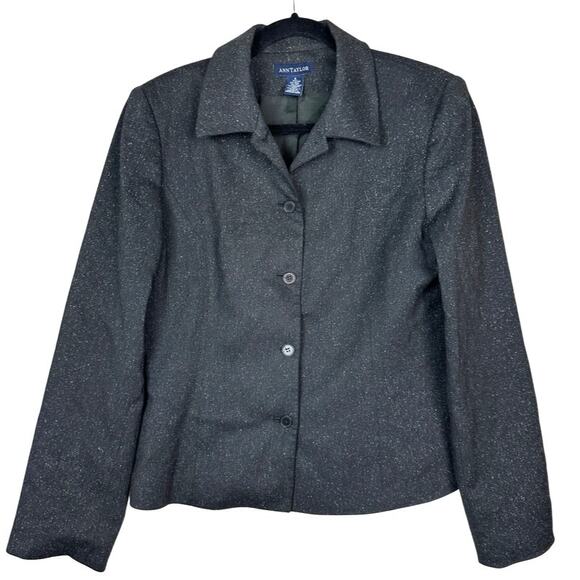 Ann Taylor Black Speckled Wool Silk Blend Button Front Blazer Size 6 - Picture 1 of 7